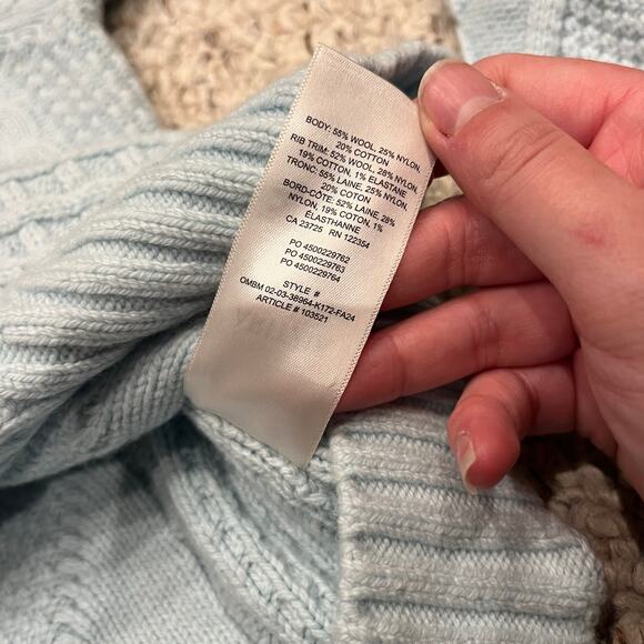 Sunday Best Aritzia Lima Cable Knit Crewneck Sweater Sz M Light Blue Cozy Wool - Picture 7 of 7